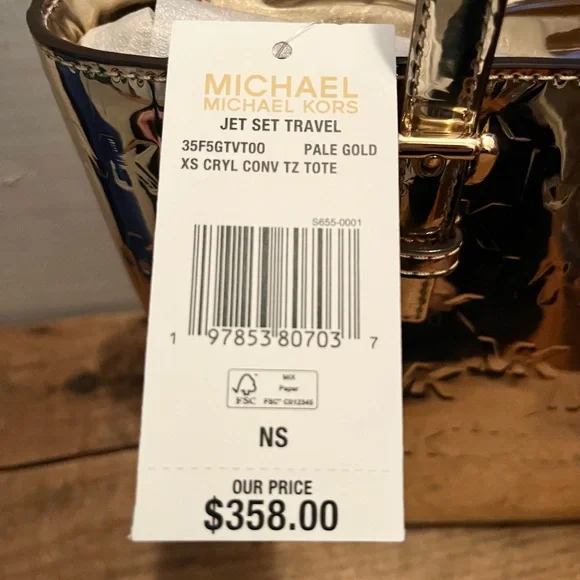 NWT Michael Kors Gold Logo Tote Crossbody Bag - Picture 6 of 6